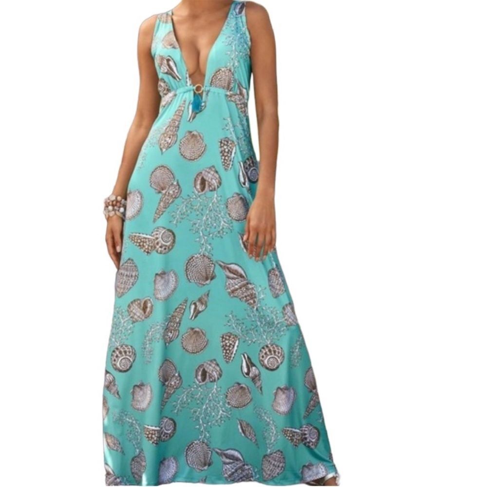 Boston Proper XS Ocean Getaway Maxi Dress Mermaidcore Nautical Resort Vaco